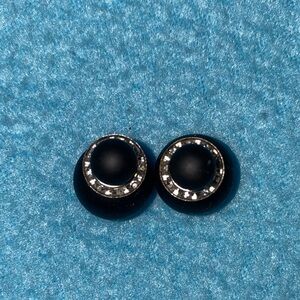 DOUBLE-SIDED TRIBAL BALL earrings matte black rhinestone silver unknown maker